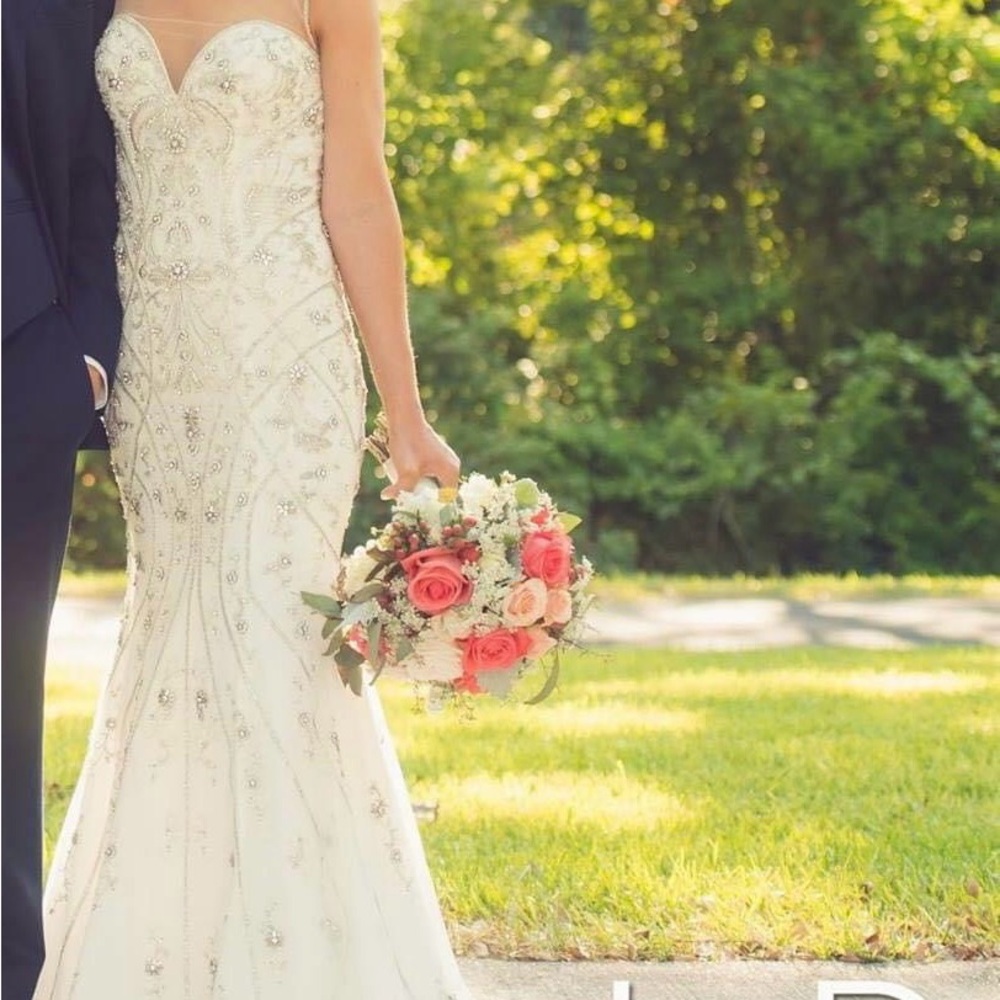 Simone Carvalli 90198 White Crystal Detailing Trumpet Wedding Dress - Size 0